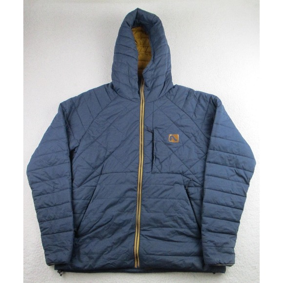 Flylow Jacket Mens Large Blue Hooded Quilted PrimaLoft Insulated Full Zip Ski - Picture 1 of 13